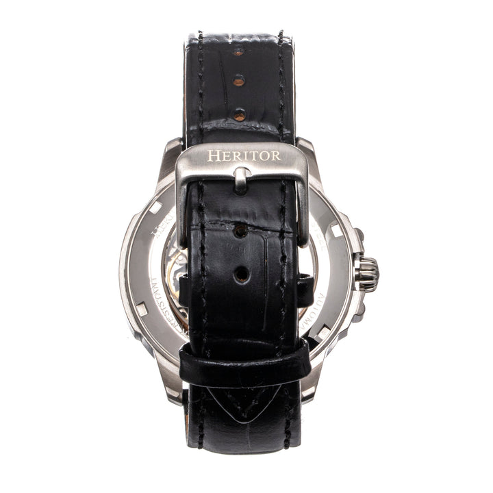 Heritor Automatic Theo Semi-Skeleton Leather-Band Watch - Black