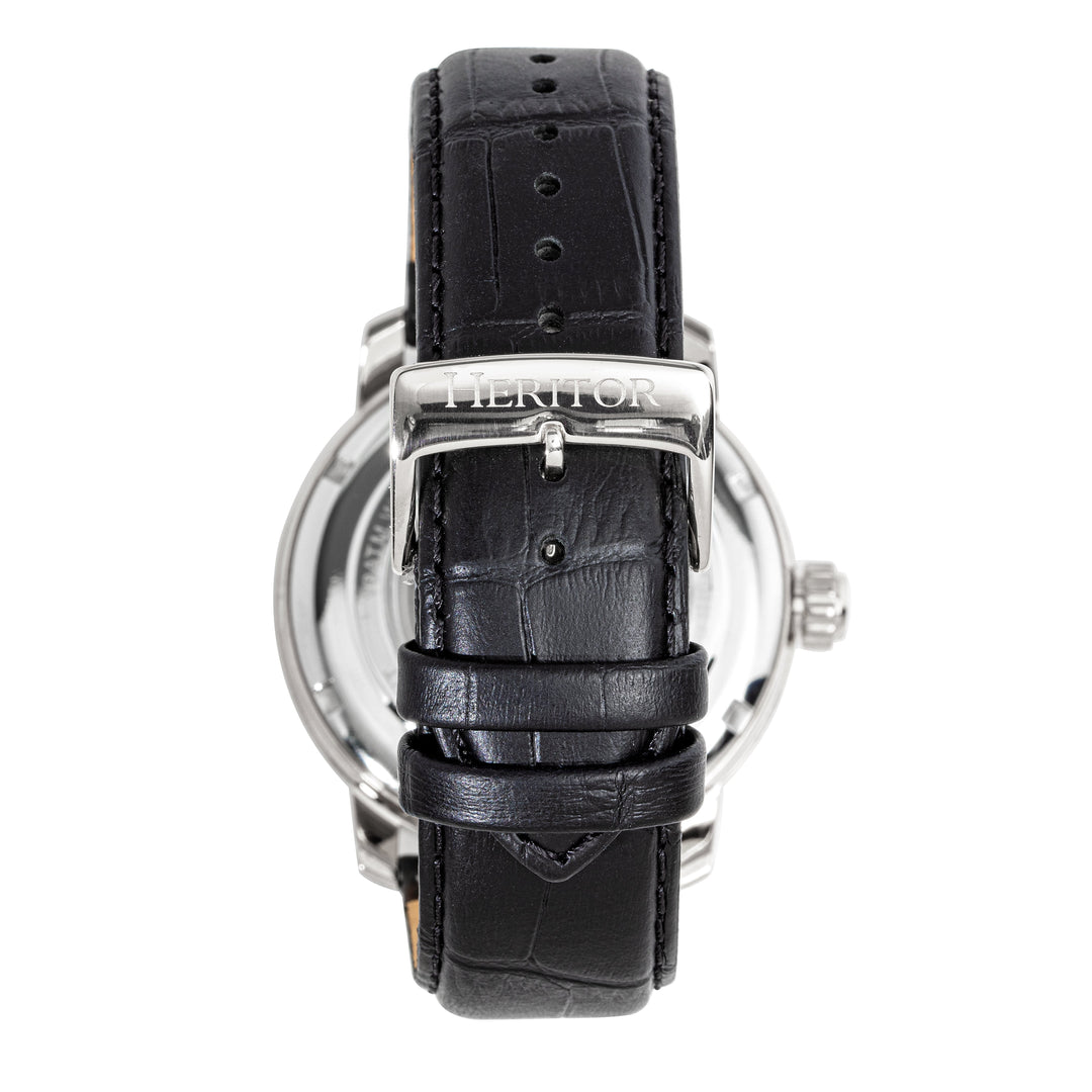 Heritor Automatic Maxim Semi-Skeleton Leather-Band Watch