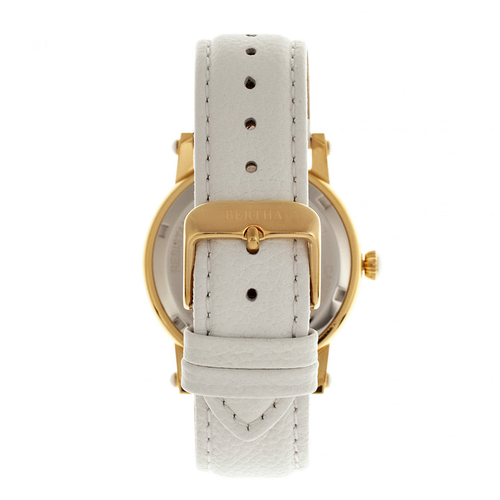 Bertha Chelsea MOP Leather-Band Ladies Watch - Gold/White