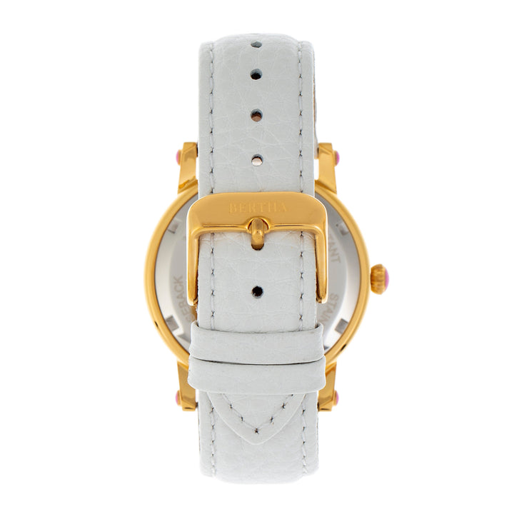 Bertha Betsy MOP Leather-Band Ladies Watch - Gold/White
