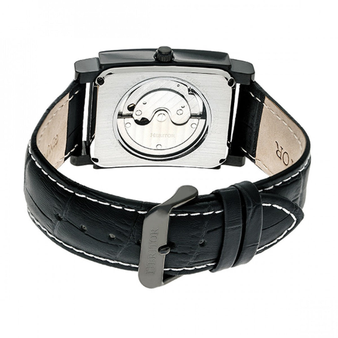 Heritor Automatic Frederick Leather-Band Watch - Black