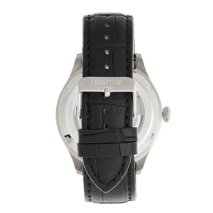 Heritor Automatic Gregory Semi-Skeleton Leather-Band Watch - Black