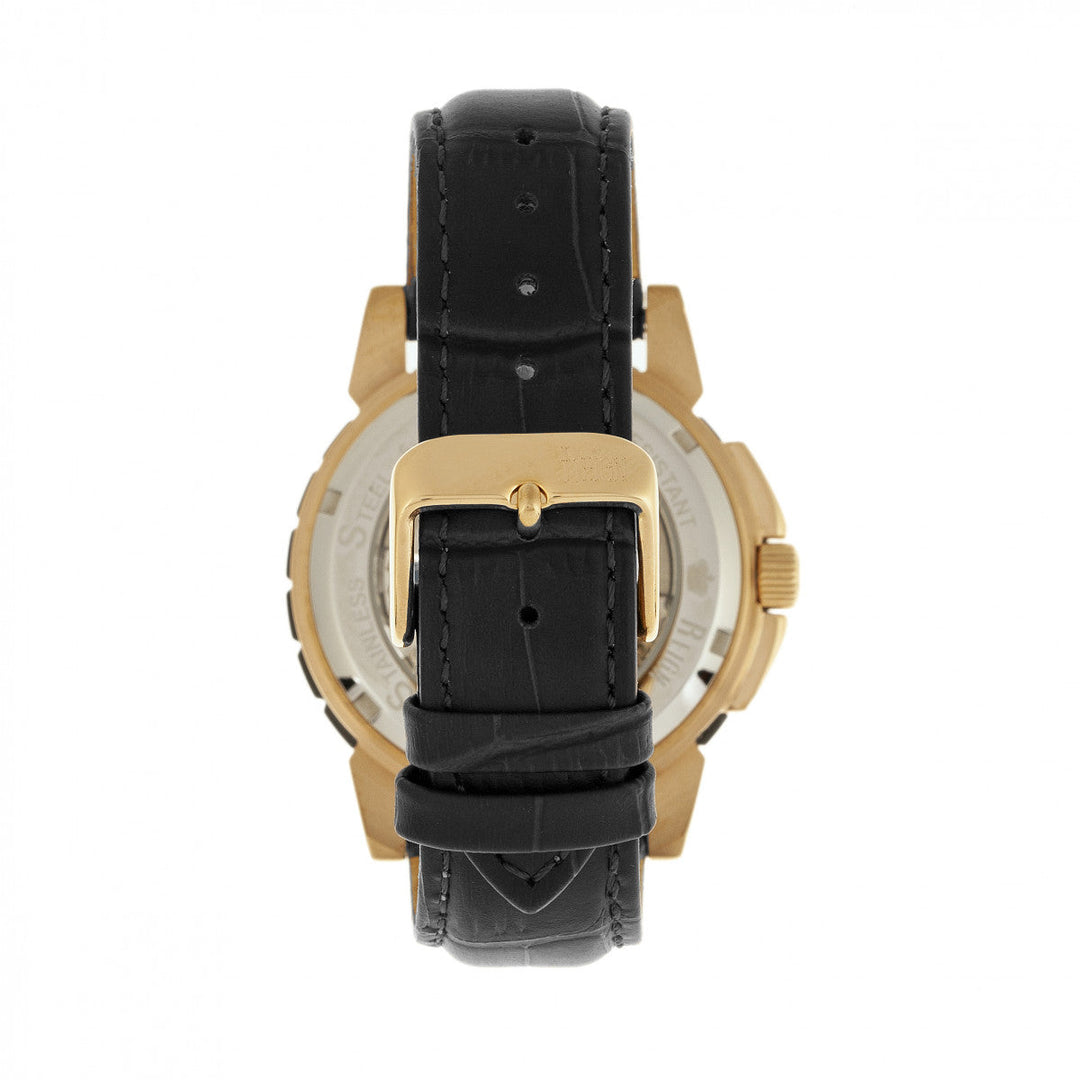 Reign Philippe Automatic Skeleton Leather-Band Watch - Gold/Black