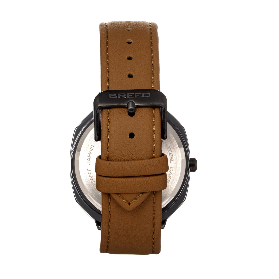 Breed Revolver Leather-Band Watch w/Day/Date - Beige/Silver