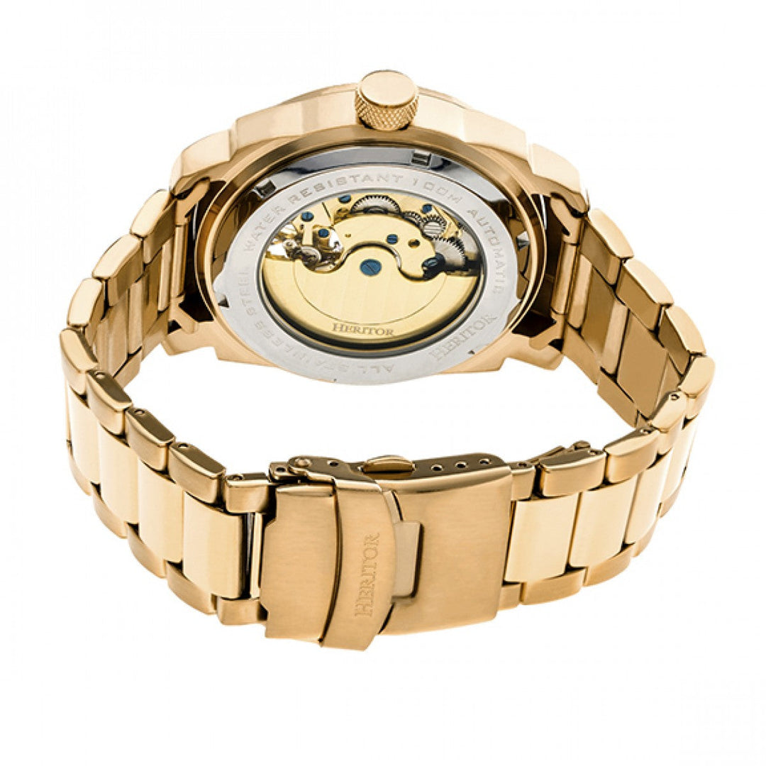 Heritor Automatic Helmsley Semi-Skeleton Bracelet Watch - Gold/White