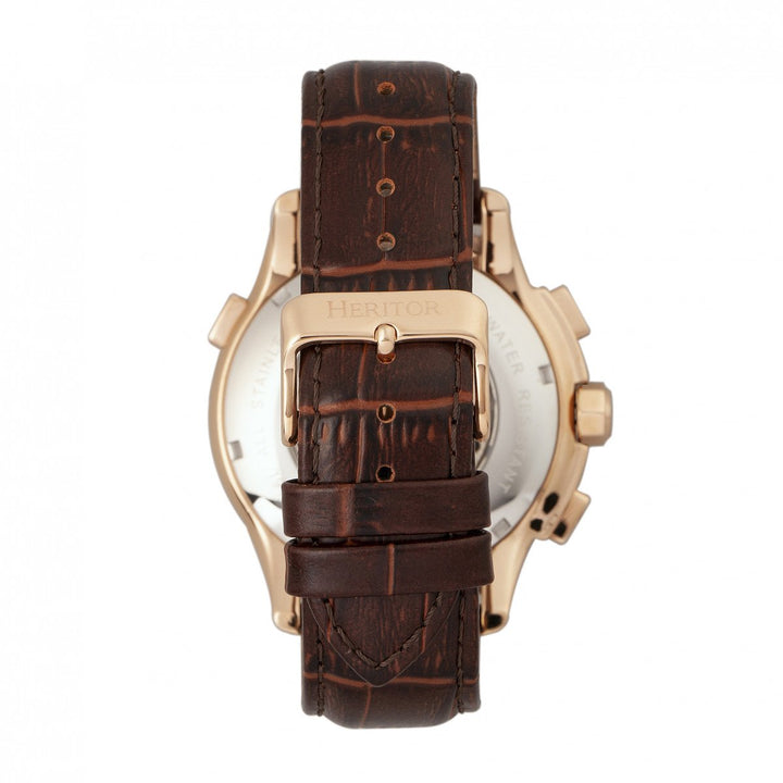 Heritor Automatic Hudson Semi-Skeleton Leather-Band Watch w/Day/Date