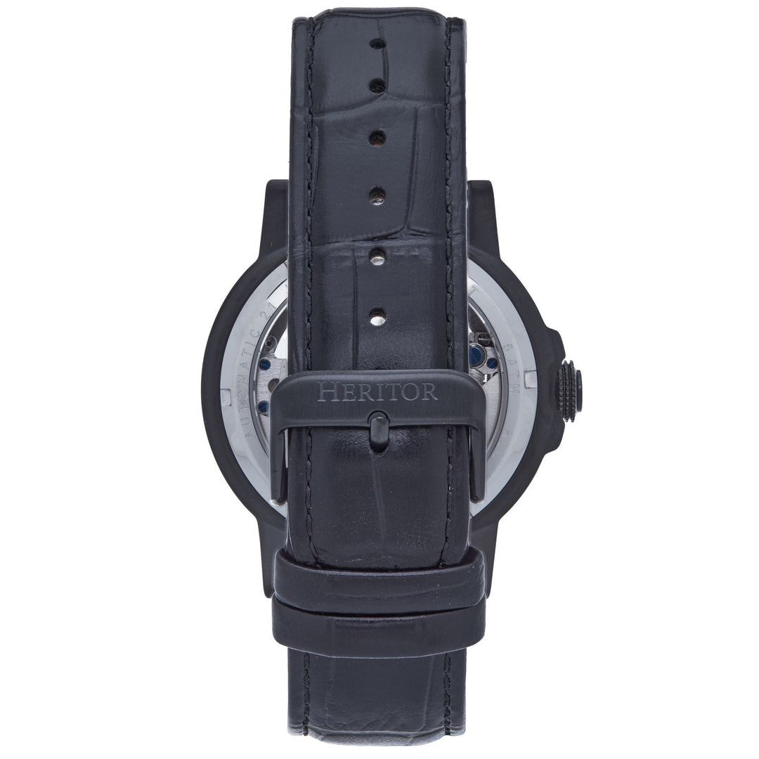 Heritor Automatic Xander Semi-Skeleton Leather-Band Watch