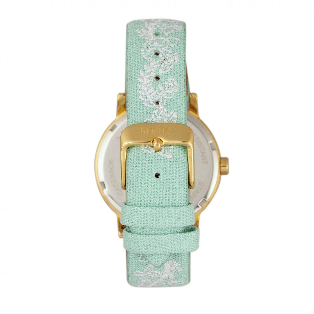 Bertha Penelope MOP Nylon-Overlaid Leather-Band Watch