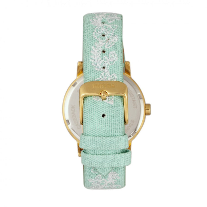 Bertha Penelope MOP Nylon-Overlaid Leather-Band Watch