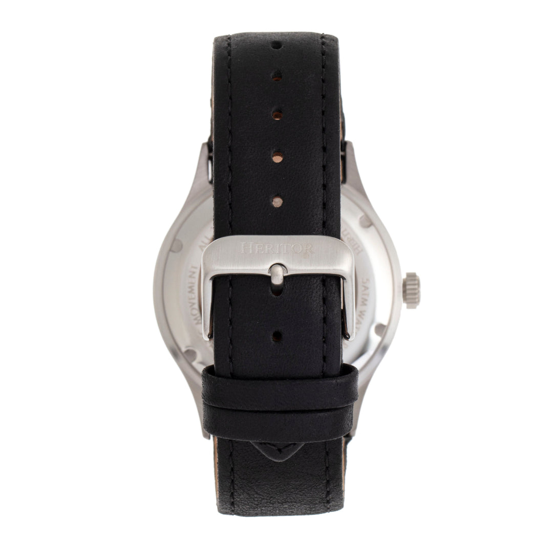 Heritor Automatic Antoine Semi-Skeleton Leather-Band Watch - Silver/Black