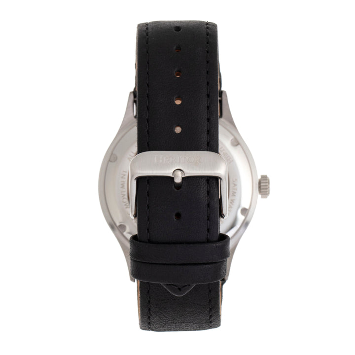 Heritor Automatic Antoine Semi-Skeleton Leather-Band Watch - Silver/Black