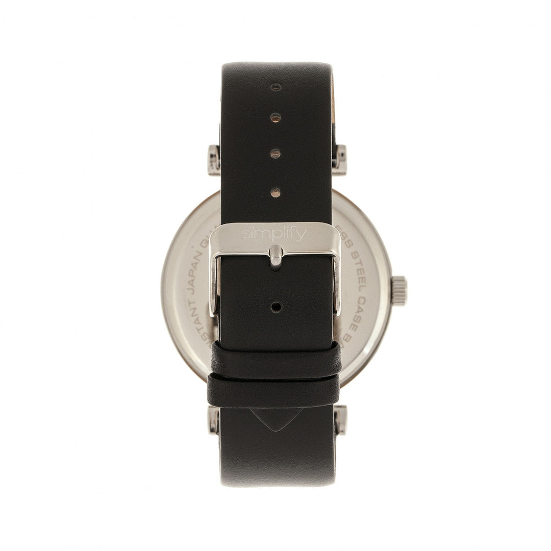 Simplify The 4800 Leather-Band Watch w/Day/Date - Black/Silver