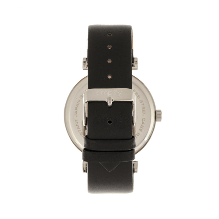 Simplify The 4800 Leather-Band Watch w/Day/Date - Black/Silver