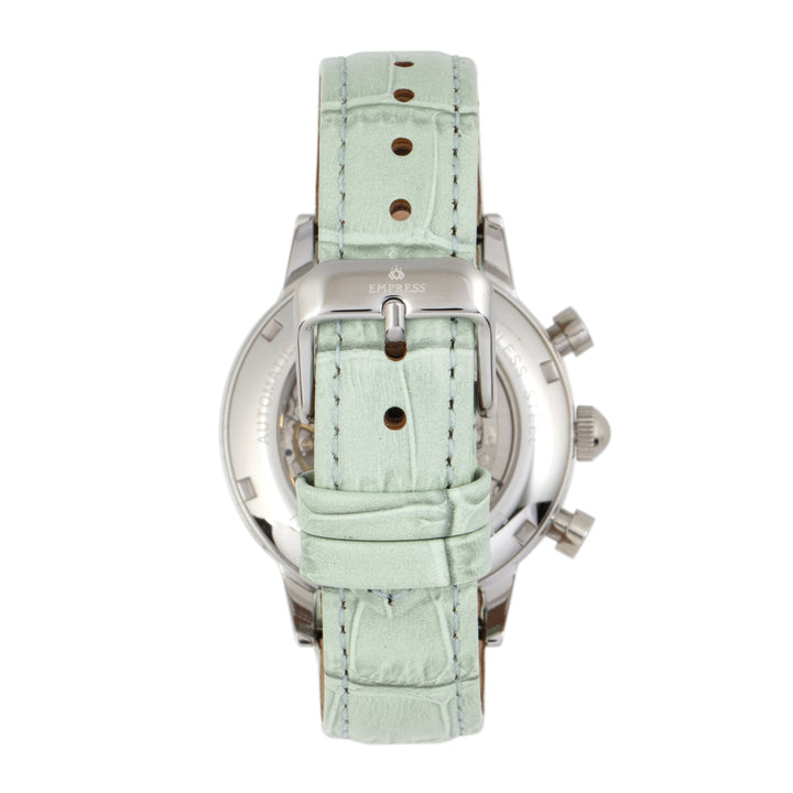 Empress Beatrice Automatic Skeleton Dial Leather-Band Watch w/Day/Date - Silver/Mint