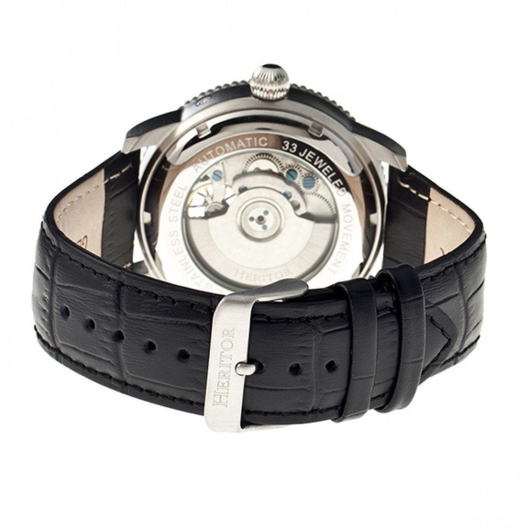 Heritor Automatic Piccard Semi-Skeleton Leather-Band Watch