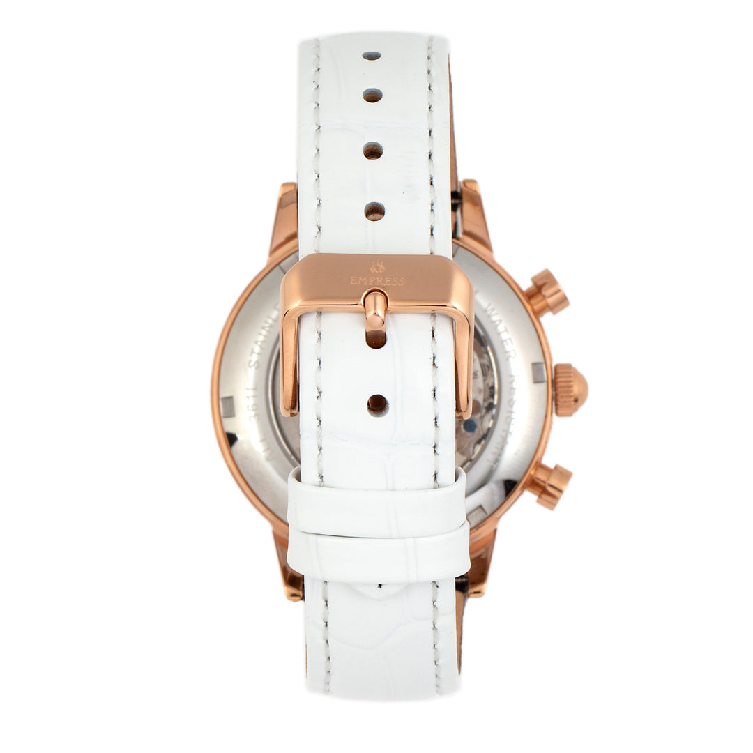 Empress Beatrice Automatic Skeleton Dial Leather-Band Watch w/Day/Date - Rose Gold/White