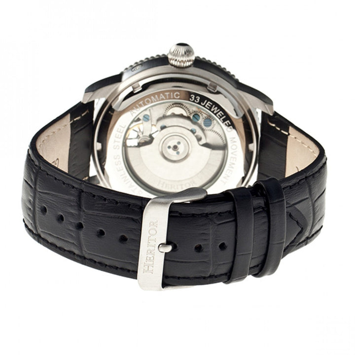 Heritor Automatic Piccard Semi-Skeleton Leather-Band Watch - Silver/Black