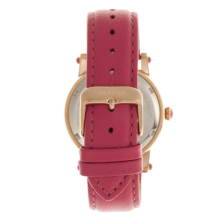Bertha Chelsea MOP Leather-Band Ladies Watch - Rose Gold/Pink