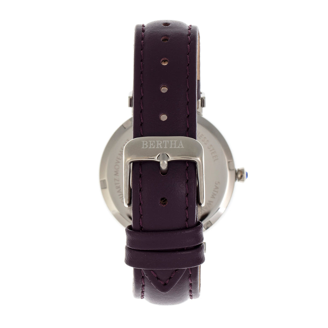 Bertha Emily Mother-Of-Pearl Leather-Band Watch - Silver/Purple