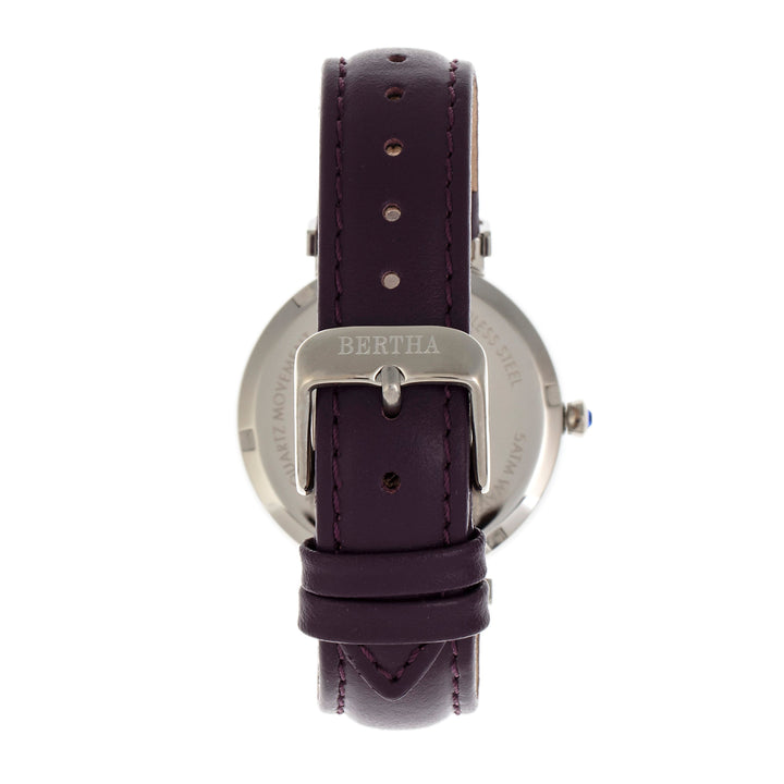 Bertha Emily Mother-Of-Pearl Leather-Band Watch - Silver/Purple
