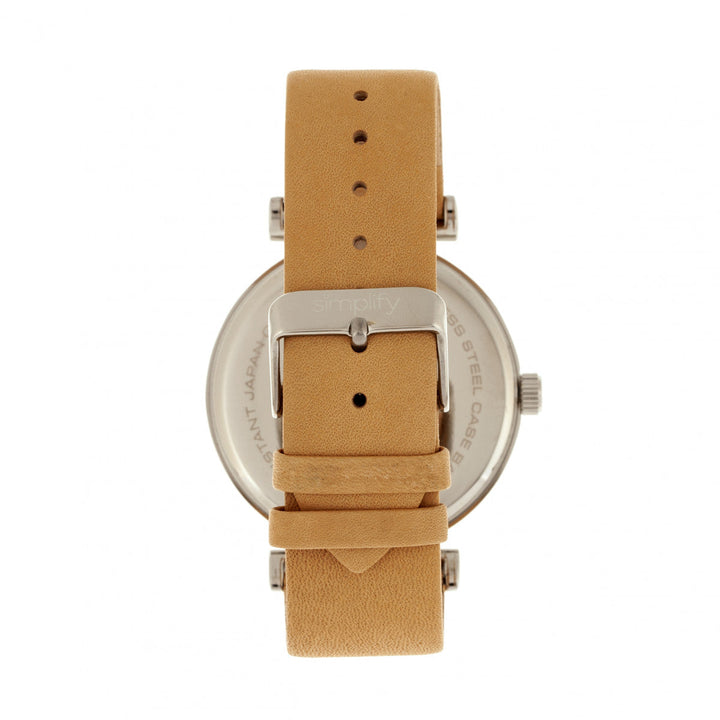Simplify The 4800 Leather-Band Watch w/Day/Date - Khaki/Silver