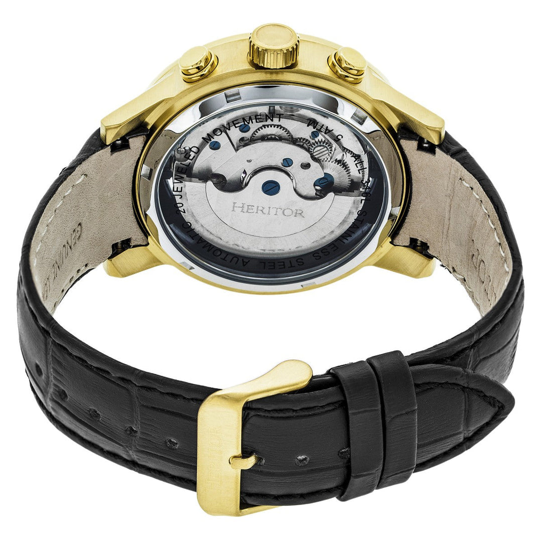 Heritor Automatic Hannibal Semi-Skeleton Leather-Band Watch - Gold/Black
