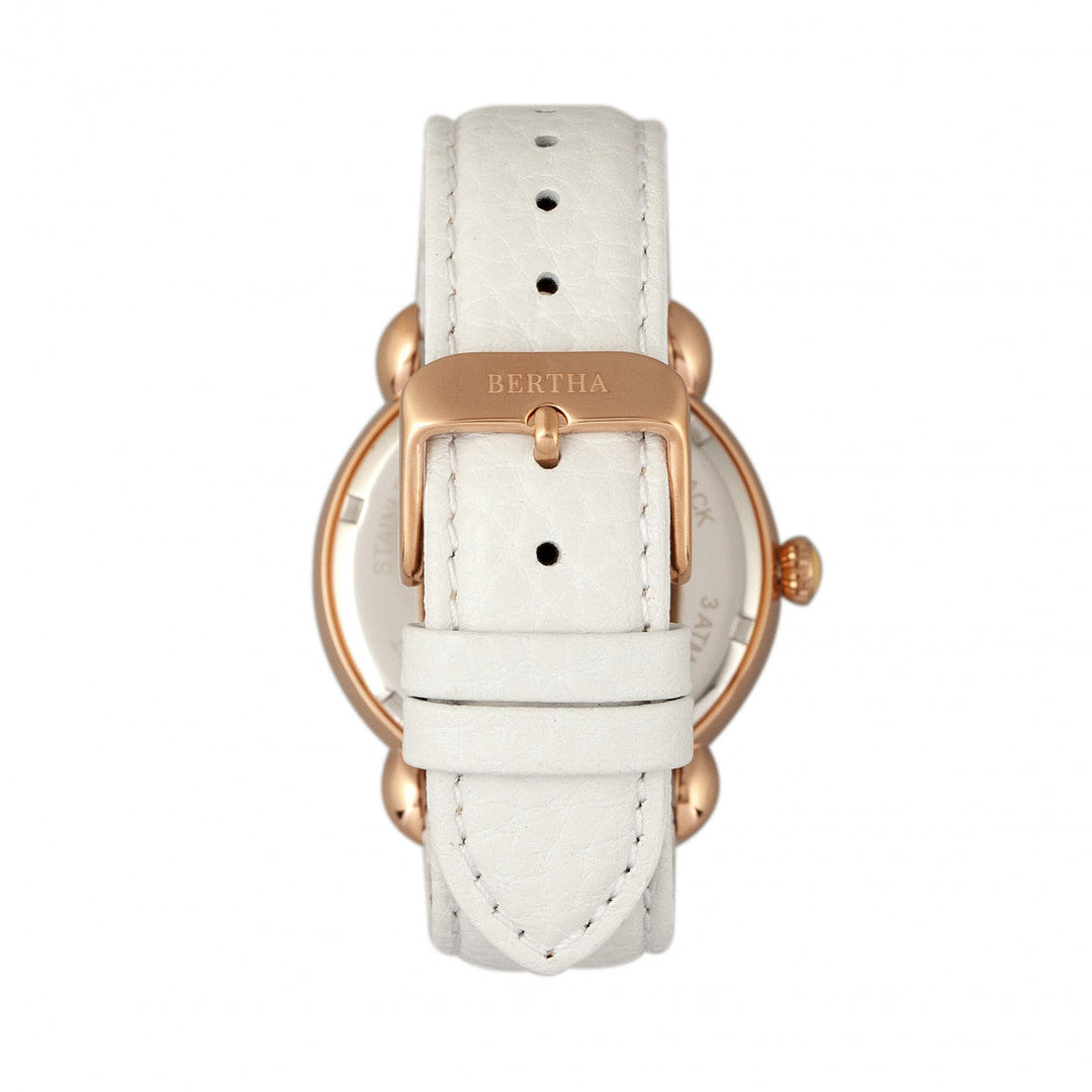 Bertha Jennifer MOP Leather-Band Ladies Watch - Rose Gold/White