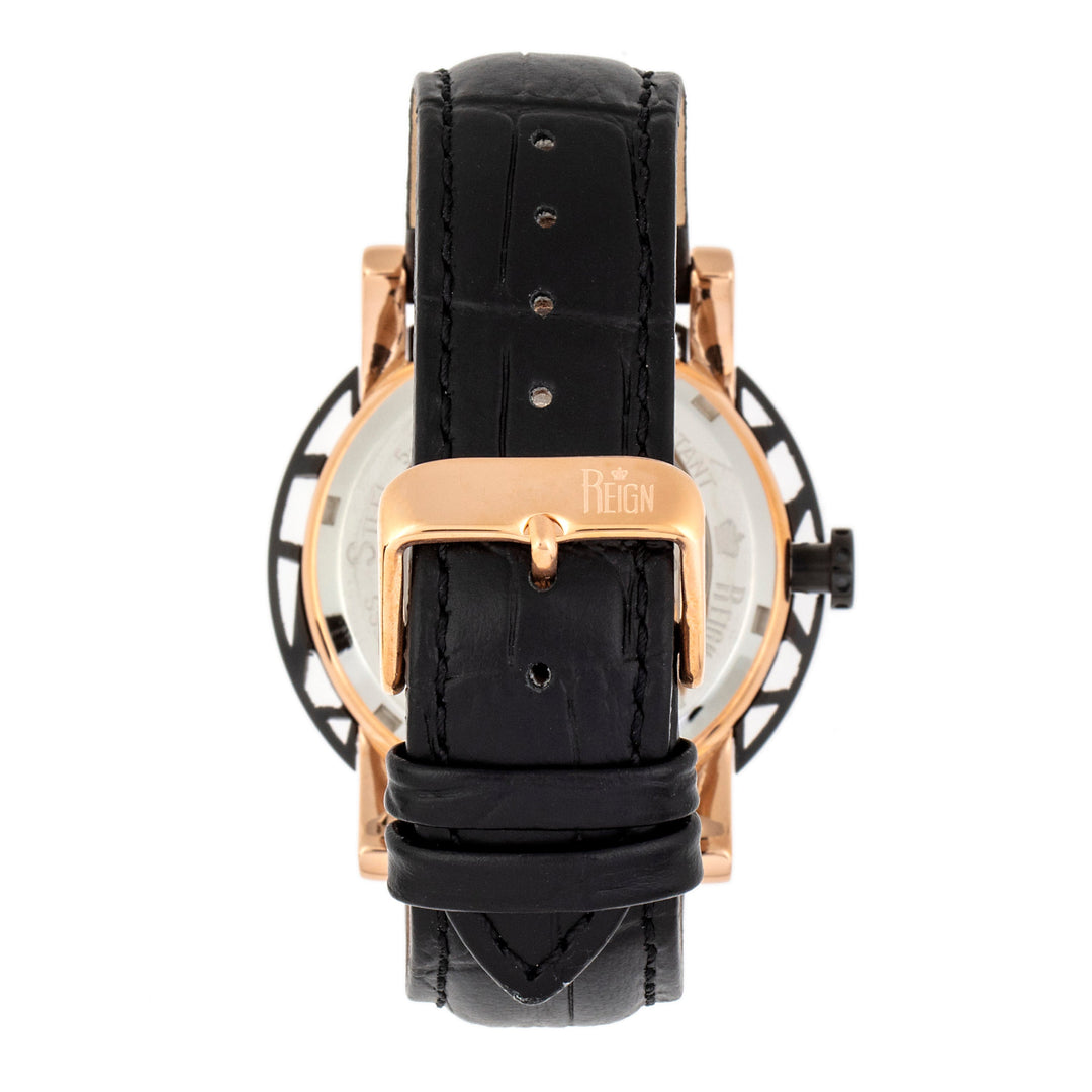 Reign Stavros Automatic Skeleton Leather-Band Watch - Rose Gold/Black