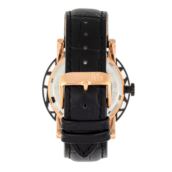 Reign Stavros Automatic Skeleton Leather-Band Watch - Rose Gold/Black