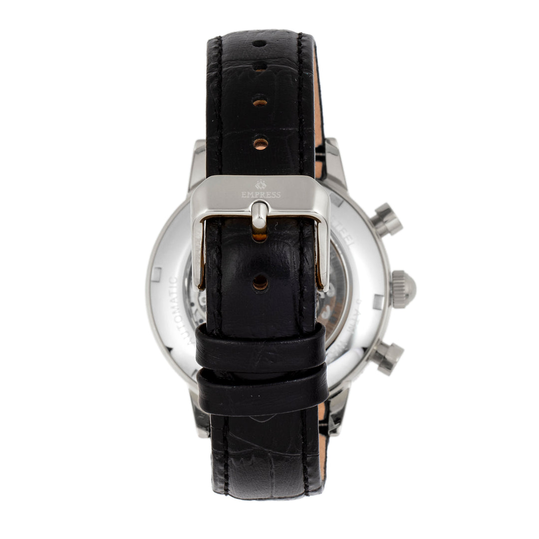 Empress Beatrice Automatic Skeleton Dial Leather-Band Watch w/Day/Date - Silver/Black