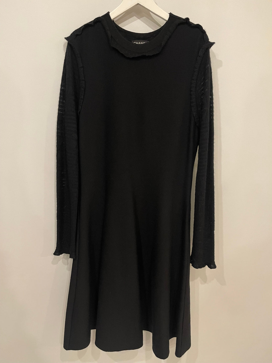 Top Quality Chanel Black Long Sleeve Cashmere Midi Dress with Silver Logo Button Details Size FR 42 (UK 14)