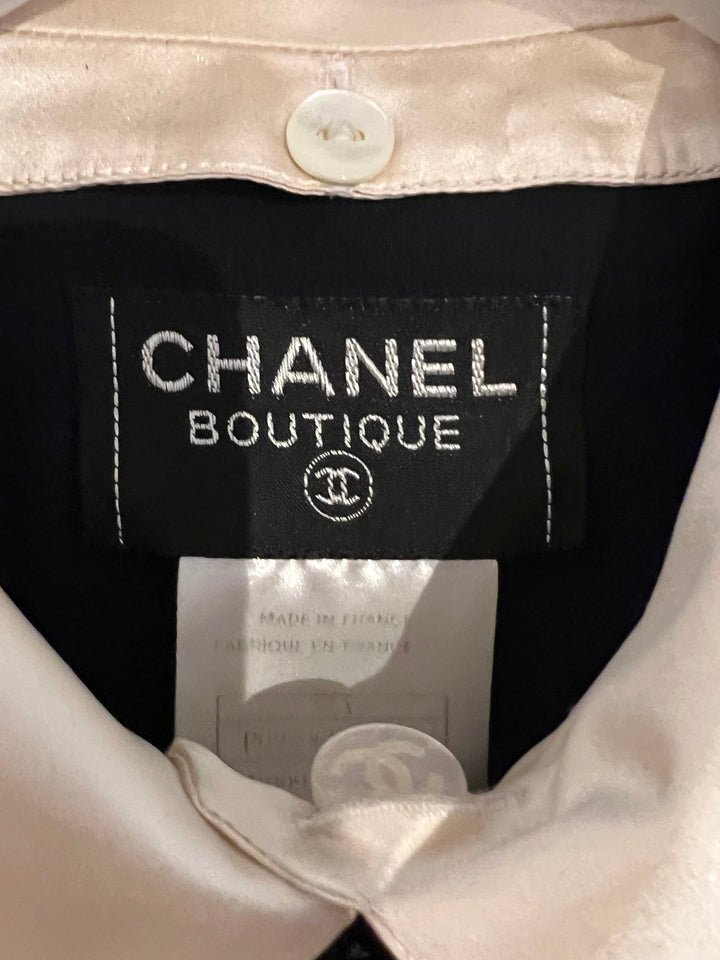 *VINTAGE* Top Quality Chanel 97/A Navy Long Sleeve Midi Dress with Detachable Collar Detail FR "Petit" (UK 12)