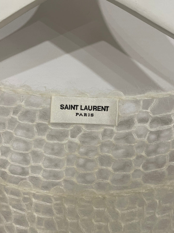 Saint Laurent Cream Mohair Perforated Knit Jumper Size S (UK 8)