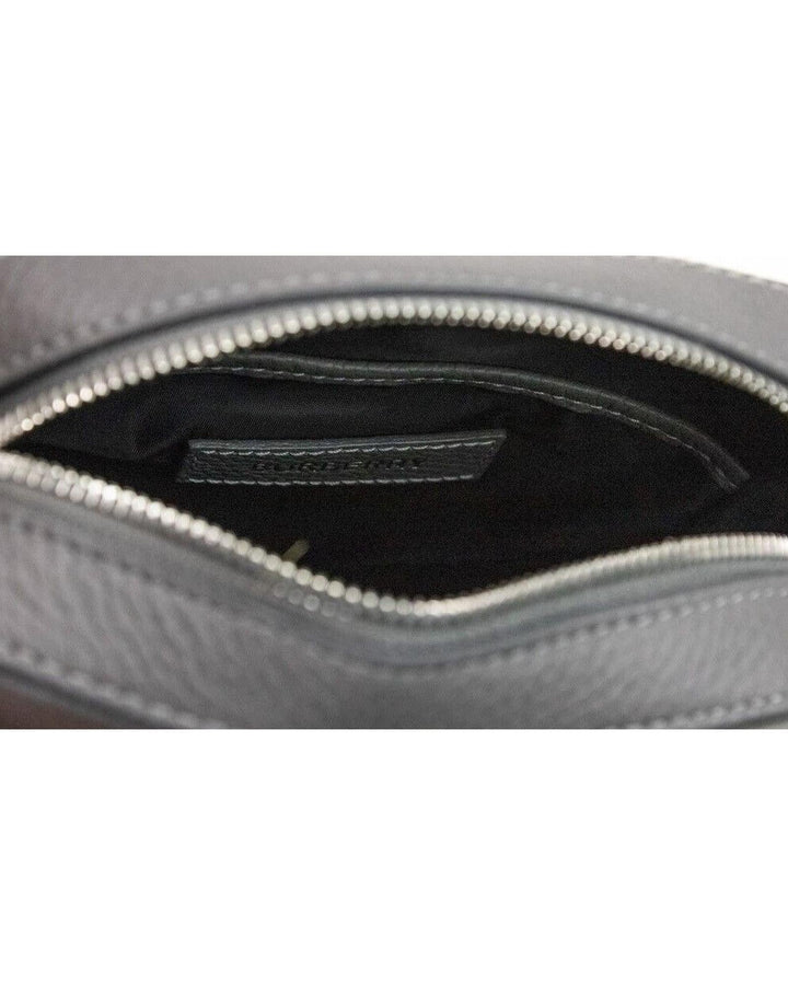 Burberry Grey Embossed Logo Grainy Leather Crossbody Handbag
