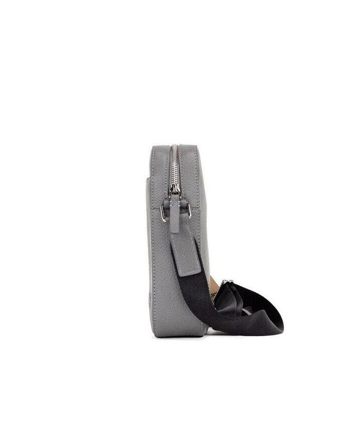 Burberry Grey Embossed Logo Grainy Leather Crossbody Handbag