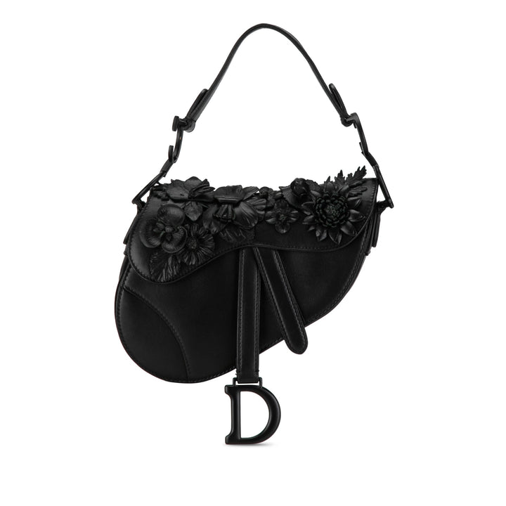 Top quality Dior Mini Lambskin Floral Applique Saddle Black
