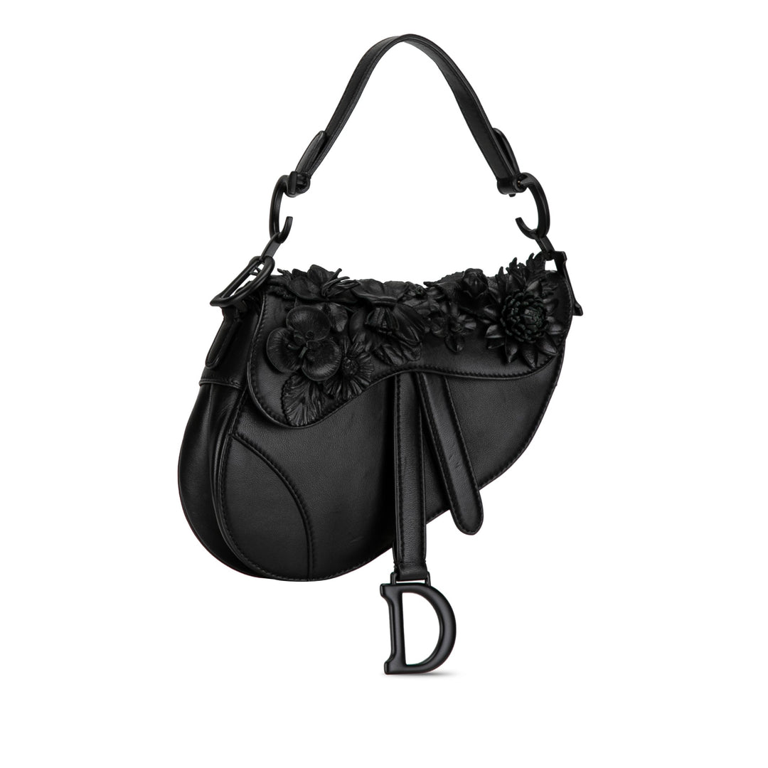 Top quality Dior Mini Lambskin Floral Applique Saddle Black