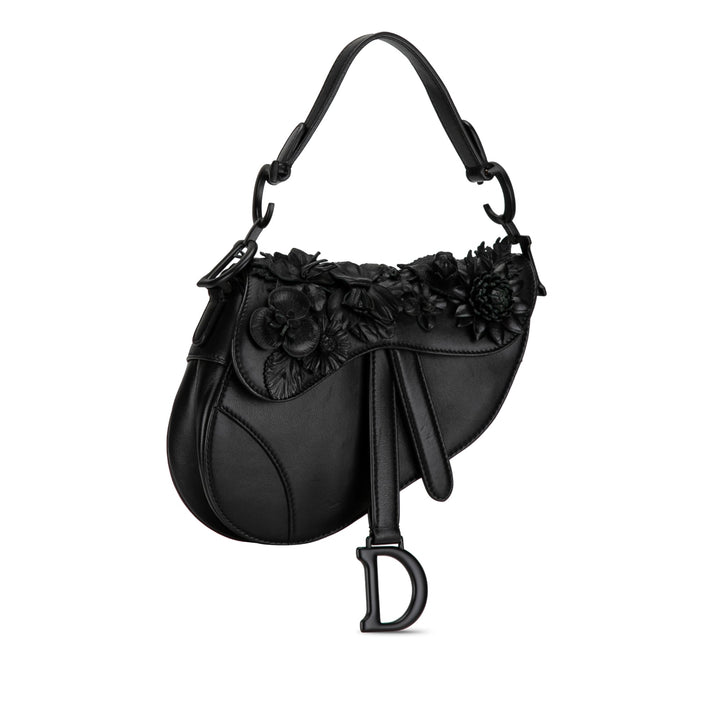 Top quality Dior Mini Lambskin Floral Applique Saddle Black