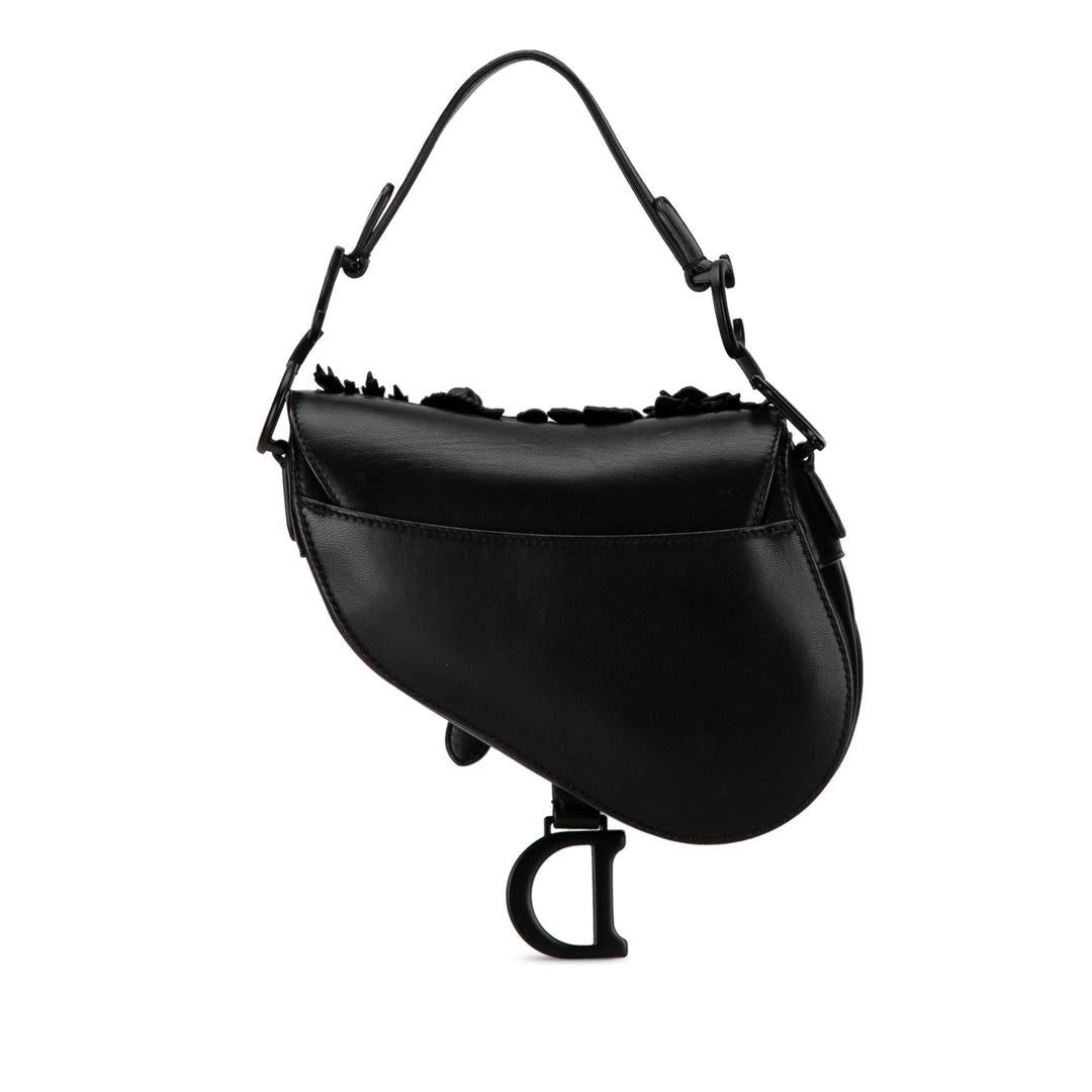 Top quality Dior Mini Lambskin Floral Applique Saddle Black