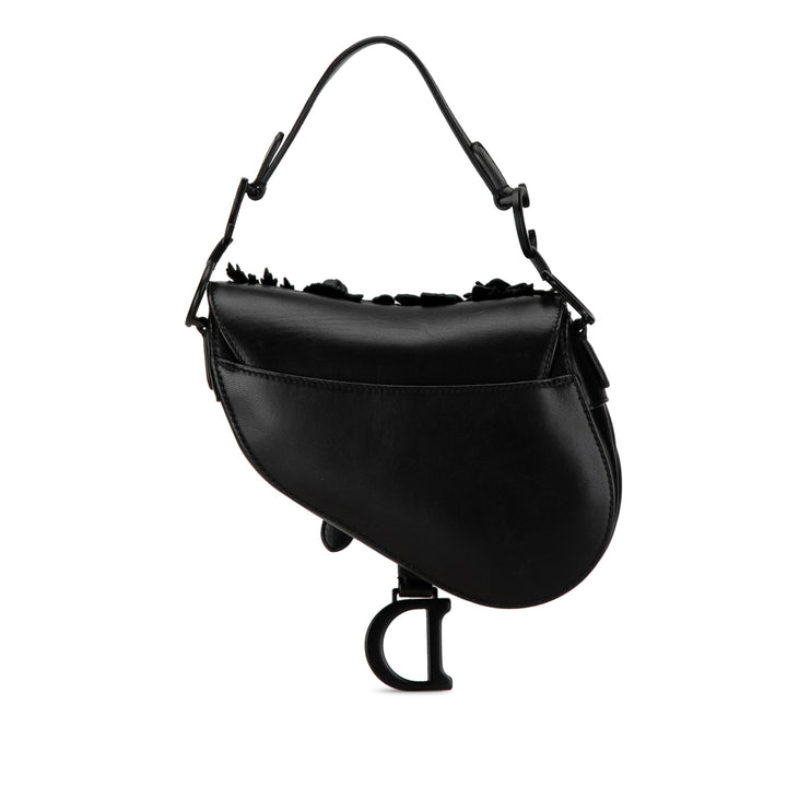 Top quality Dior Mini Lambskin Floral Applique Saddle Black