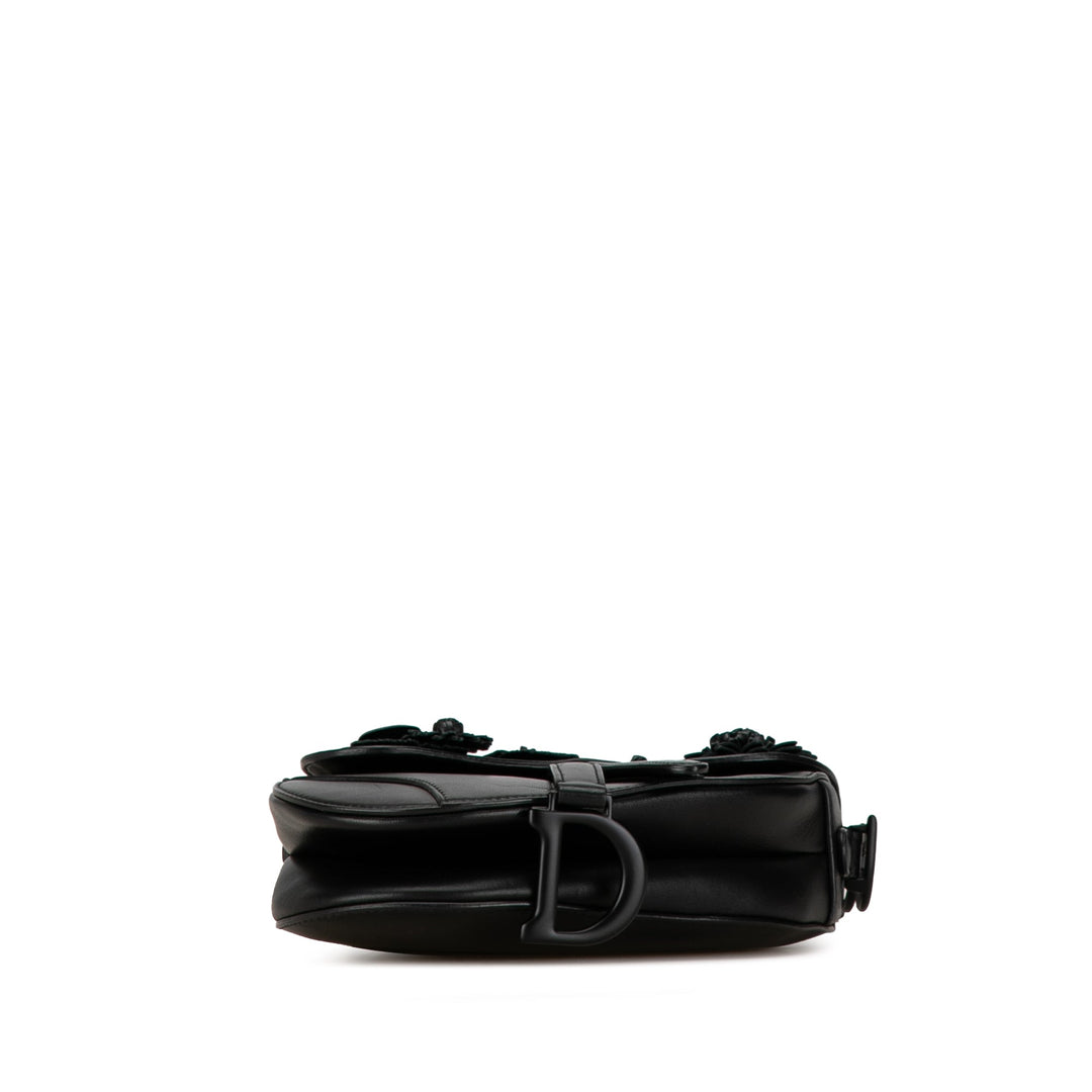 Top quality Dior Mini Lambskin Floral Applique Saddle Black