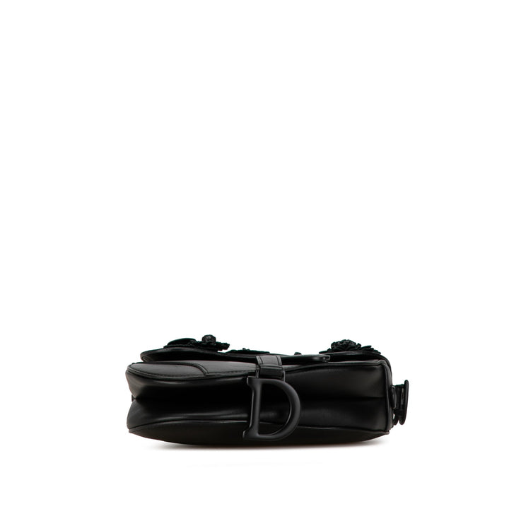 Top quality Dior Mini Lambskin Floral Applique Saddle Black