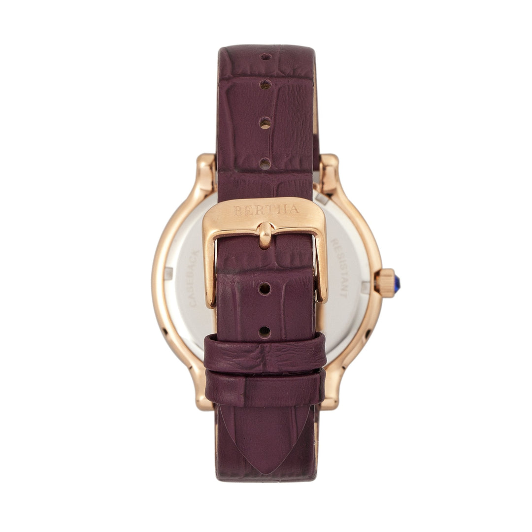 Bertha Cora Crystal-Encrusted Leather-Band Watch