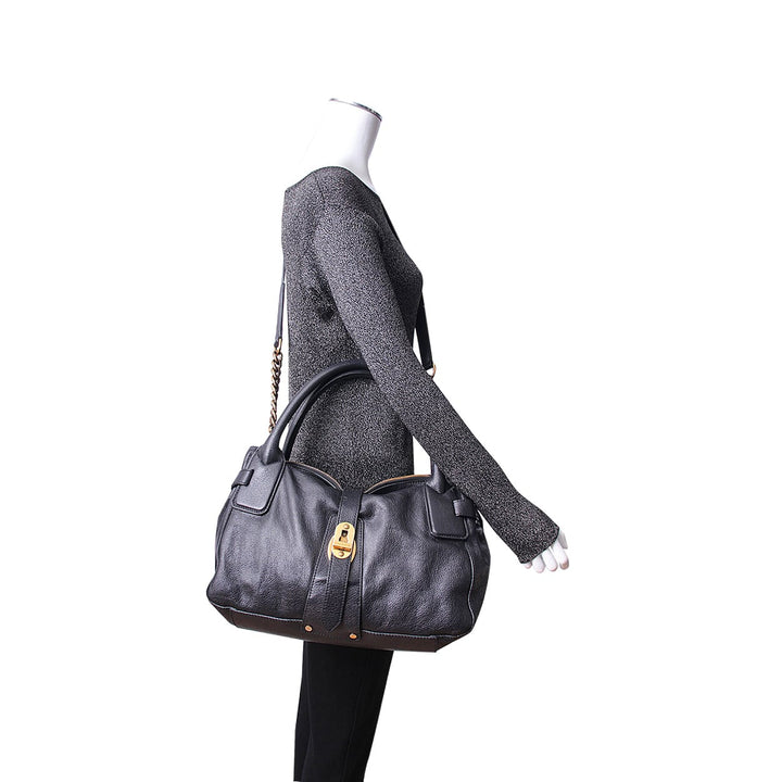 Top Quality Burberry Leather Turn Lock East West Tote Black