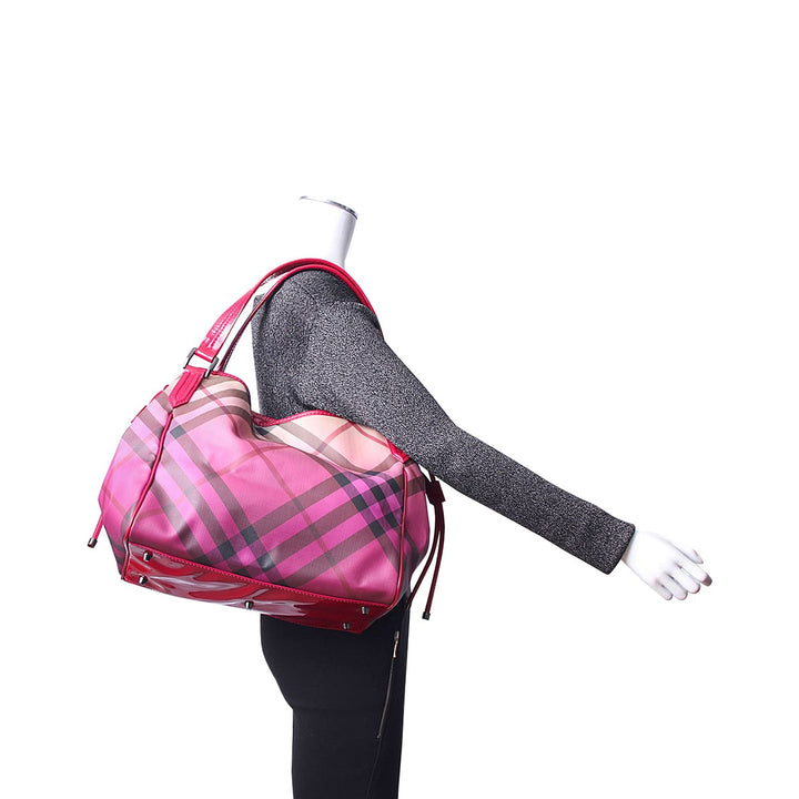 Burberry Patent/Canvas Nova Check Shoulder Bag Raspberry