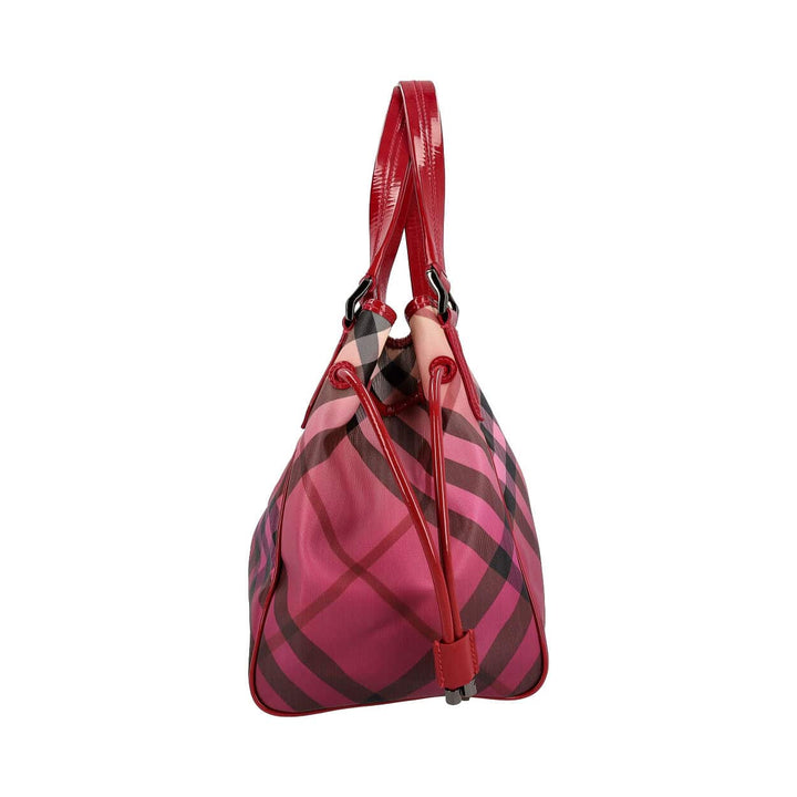 Burberry Patent/Canvas Nova Check Shoulder Bag Raspberry