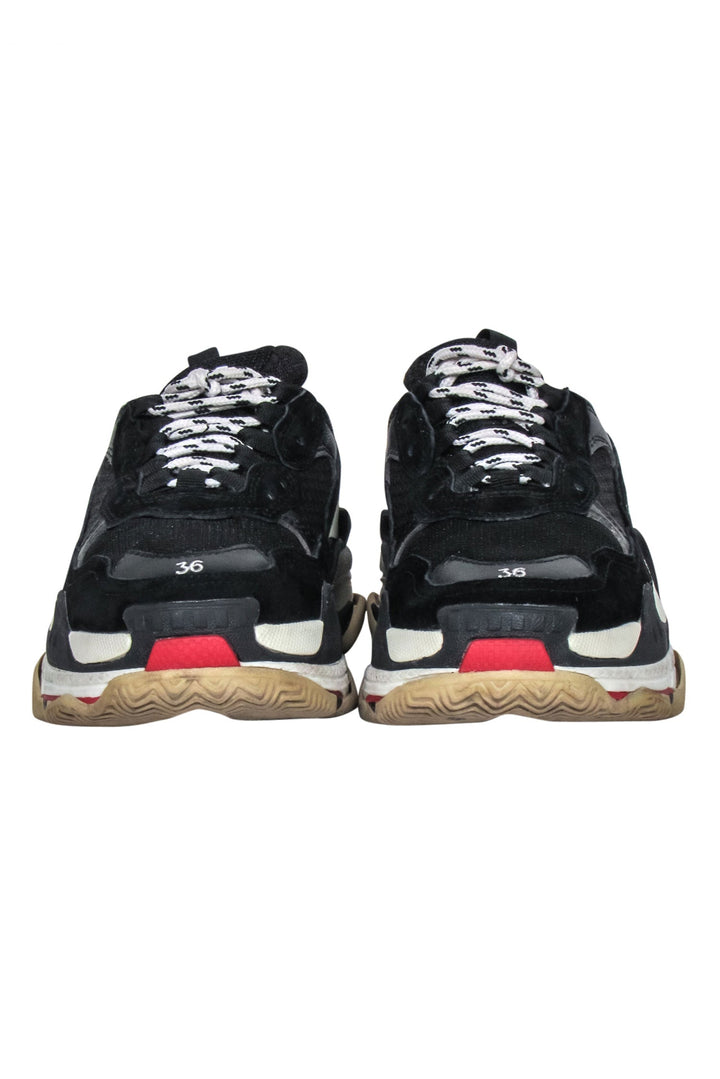 Top Quality Balenciaga - Black, Cream & Red Chunky "Triple S" Sneakers Sz 6