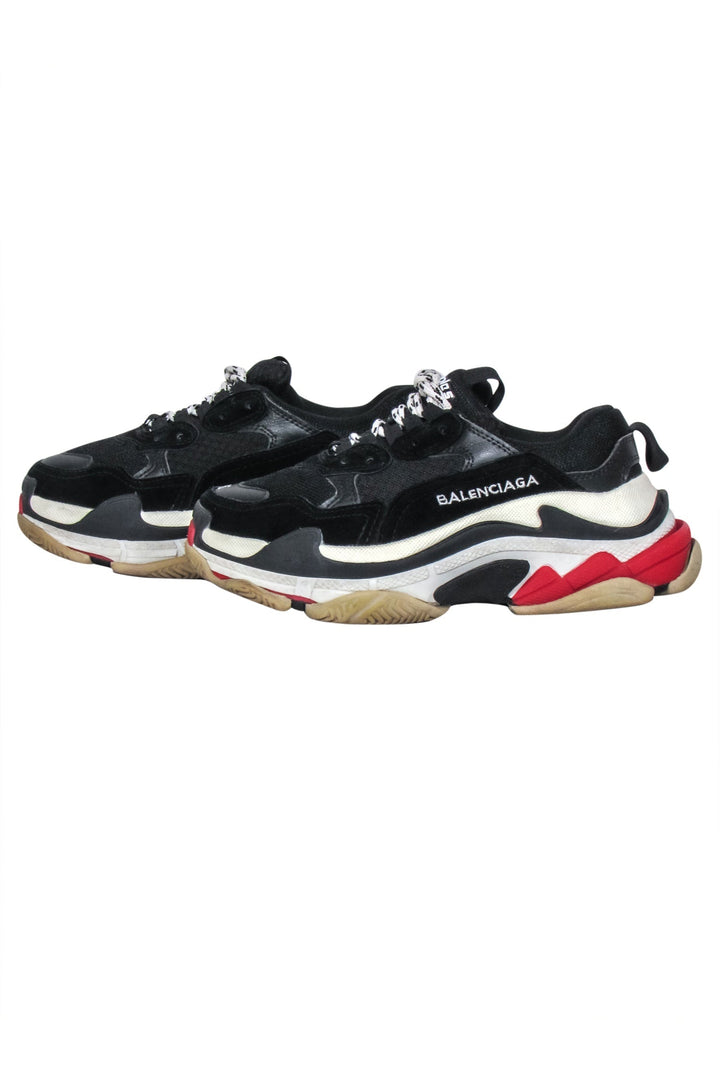 Top Quality Balenciaga - Black, Cream & Red Chunky "Triple S" Sneakers Sz 6