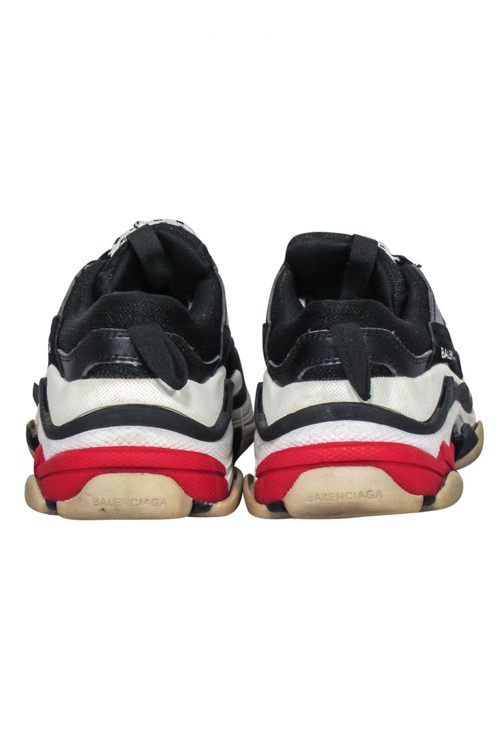 Top Quality Balenciaga - Black, Cream & Red Chunky "Triple S" Sneakers Sz 6
