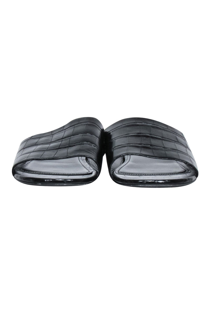 Top Quality Balenciaga - Black Croc Embossed Slide Sandals Sz 7.5